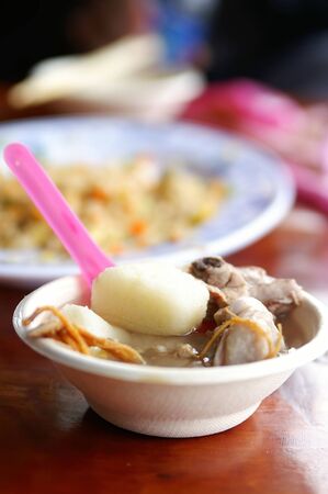 Closeup shot of the delicious chicken soup at Kaohsiung, Taiwanの写真素材