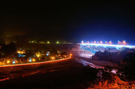 Night high angle view of the Liugui District at Kaohsiung, Taiwan