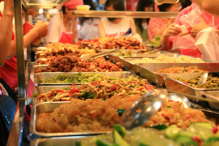 People buying their dinner in a bento restaurant at Yilan, Taiwan