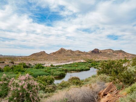 Beautiful river landscape of the Las Vegas Wash trail at Henderson, Nevadaの写真素材
