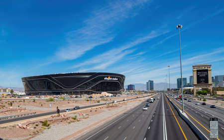 Las Vegas, APR 29, 2020 - Morning view of the almost finished Allegiant Stadium with the strip viewのeditorial素材
