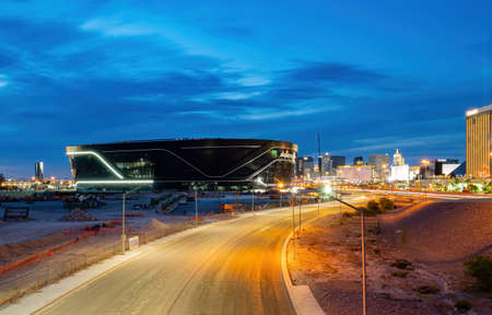 Las Vegas, APR 29, 2020 - Dusk view of the almost finished Allegiant Stadiumのeditorial素材