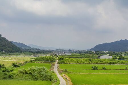 High angle view of some Taichung rural cityscape from a high speed rail trainの写真素材