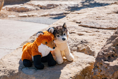 Close up shot of cute animal shape stuffed toy at Grand Canyon National Park, Arizona