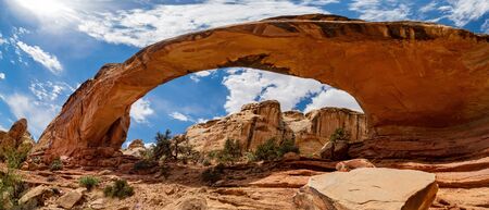 Sunny view of the Hickman Bridge of Capitol Reef National Park at Utahの写真素材