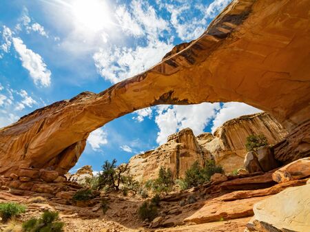 Beautiful landscape around the Hickman Bridge Trail of Capitol Reef National Park at Utahの写真素材