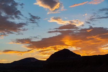 Beautiful sunset rural landscape of Torrey, Utah, USAの写真素材
