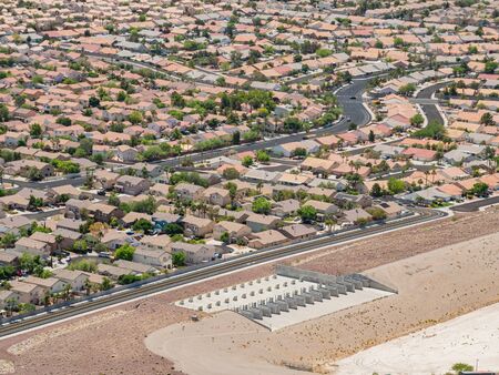 Aerial view of some cityscape from Lone Mountain at Las Vegas, Nevadaの写真素材