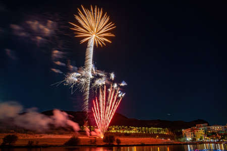 Beautiful fireworks of July 4th at Lake Las Vegas, Nevadaの写真素材
