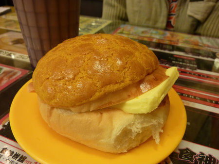 Close up shot of delicious Pineapple Bun with butter at Taipei, Taiwan