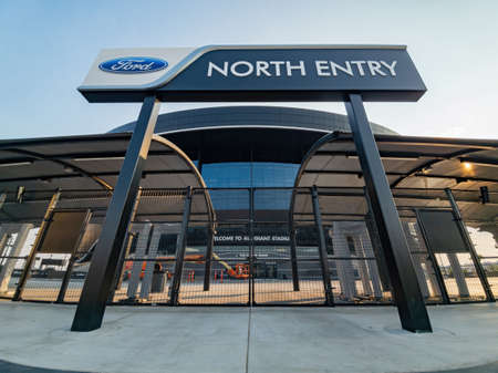 Las Vegas, SEP 15, 2020 - Sunny exterior view of the North Entry of Allegiant Stadiumのeditorial素材