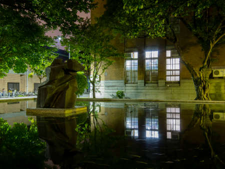 Night view of the an art sculpture in NTU, Taipei, Taiwanのeditorial素材