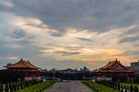 Sunset view of the National Theater and Concert Hall at Taipei, Taiwanの写真素材