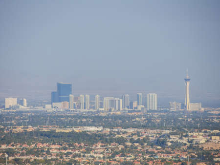 Sunny high angle view of the Strip skyline at Nevadaのeditorial素材