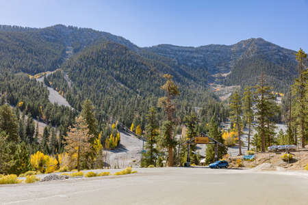 Sunny view of the fall color of Lee Canyon at Nevadaのeditorial素材