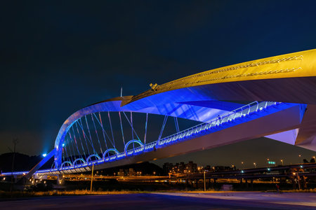 Night view of the Yangguang Bridge at Xindian District, Taipei, Taiwan