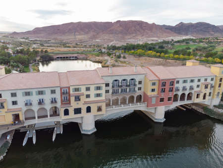 Aerial view of the beautiful Lake Las Vegas area at Nevadaの写真素材