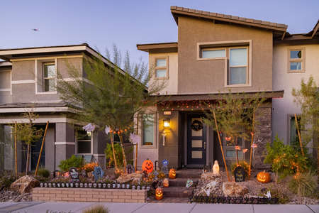 Las Vegas, OCT 29, 2020 - Night view of a house with halloween decorationのeditorial素材