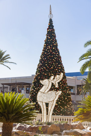 Sunny view of the Christmas Tree in Town Square shopping mall at Las Vegas, Nevadaの写真素材