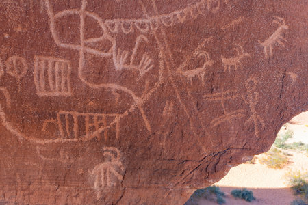 Sunny view of the Atlatl Rock of Valley of Fire State Park at Nevadaの写真素材