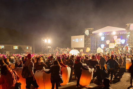 Pingxi, FEB 24, 2013 - People playing in the Sky Lantern Festival