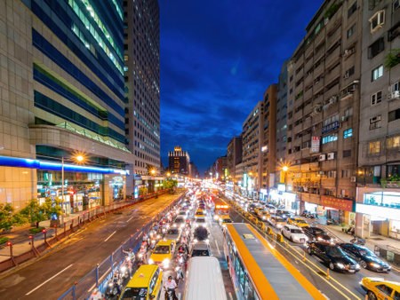 Taipei, AUG 7, 2012 - High angle sunset view of the busy cityscapeのeditorial素材