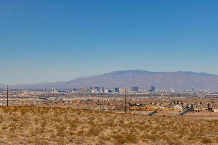 High angle sunny view of the cityscape of Las Vegas and strip at Nevadaの写真素材
