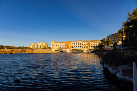 Afternoon view of the beautiful scenery around Lake Las Vegas at Nevadaの写真素材