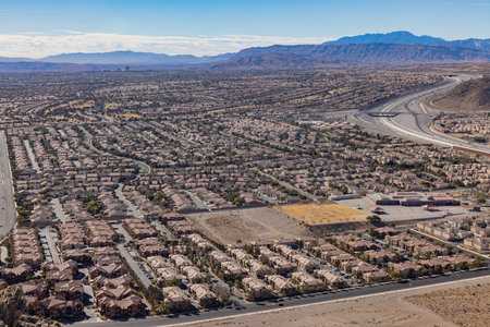 High angle view of the cityscape from Lone Mountain at Las Vegas, Nevadaの写真素材