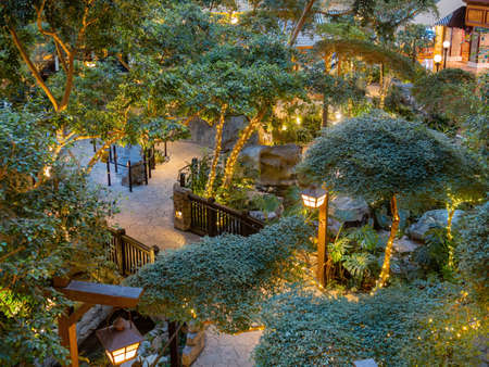 Las Vegas, JAN 13, 2021 - Night view of the Mystic Falls Park of Sam's Town Hotel and Gambling Hallのeditorial素材