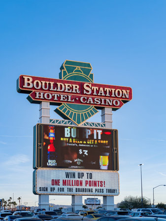 Las Vegas, JAN 14, 2021 - Sunset exterior view of the Boulder Station Hotel and Casinoのeditorial素材