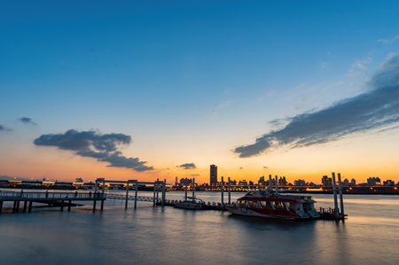 Sunset landscape around the Dadaocheng Wharf area at Taipei, Taiwanの写真素材
