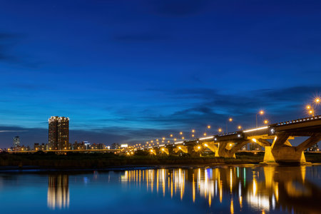 Sunset landscape around the Dadaocheng Wharf area at Taipei, Taiwanの写真素材
