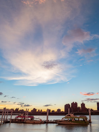 Sunset landscape around the Dadaocheng Wharf area at Taipei, Taiwanの写真素材