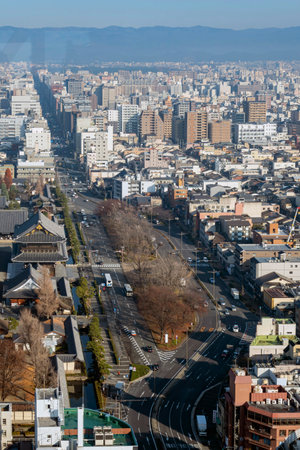 Aerial view of Kyoto downtown cityscape on Kyoto Tower, Japanのeditorial素材
