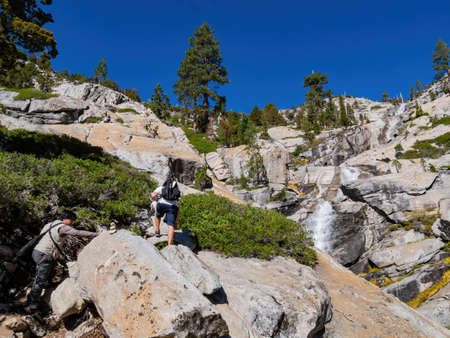 Nevada, OCT 18, 2014 - People hiking in the Horsetail Fall Trail area, Lake Tahoeのeditorial素材