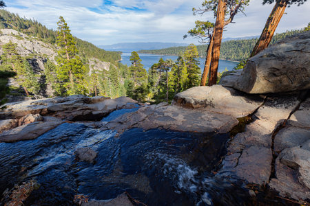Sun rise landscape around the Emerald Bay of Lake Tahoe at Nevada, USAの写真素材