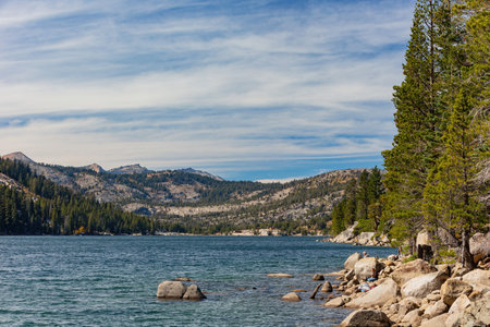 Sunny view of the beautiful landscape around Echo Lake at Lake Tahoe Area, Nevadaのeditorial素材