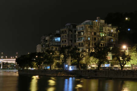 Night view of old residence building at Macau, Chinaのeditorial素材