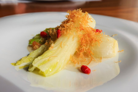 Close up shot of delicious steamed Sweet cabbage at Yilan, Taiwan