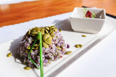 Close up shot of delicious black glutinous rice at Yilan, Taiwanの写真素材