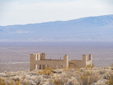 Sunny view of the abandon building in Rhyolite area at Nevada