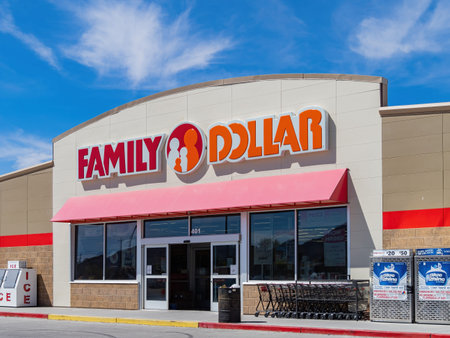 Beatty, MAR 17, 2021 - Sunny view of the Family Dollarのeditorial素材