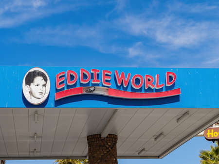 Beatty, MAR 17, 2021 - Sunny exterior view of the famous Eddie World Gasolineのeditorial素材
