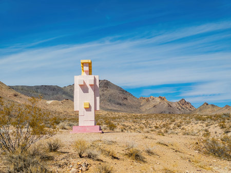 Beatty, MAR 17, 2021 - Sunny view of the Lady Desert - The Venus of Nevada in Goldwell Open Air Museumのeditorial素材