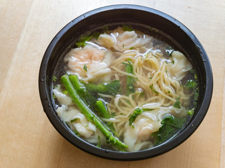 Close up shot of Wonton noodles at Las, Vegas, Nevadaの写真素材