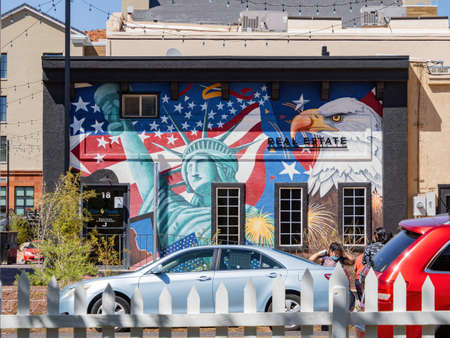 Utah, APR 10, 2021 - Beautiful Graffiti outside the Real estate buildingのeditorial素材