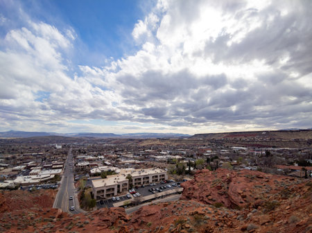 Aerial view of the cityscape of St George at Utahのeditorial素材