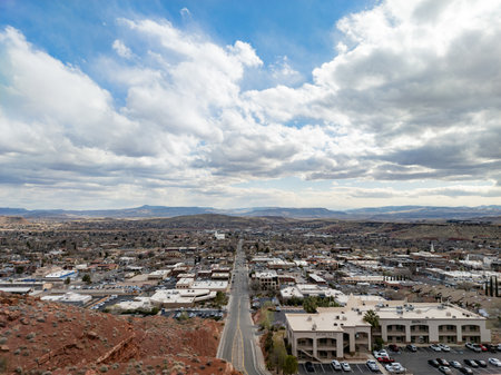 Aerial view of the cityscape of St George at Utahのeditorial素材