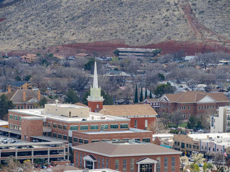 Aerial view of the cityscape of St George at Utahのeditorial素材